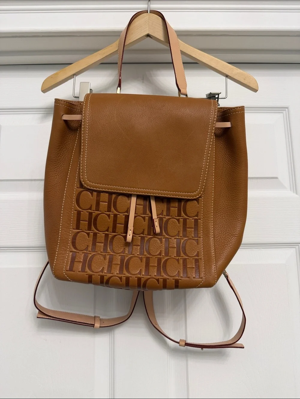 Carolina Herrera Tan Leather Logo-Embossed Backpack